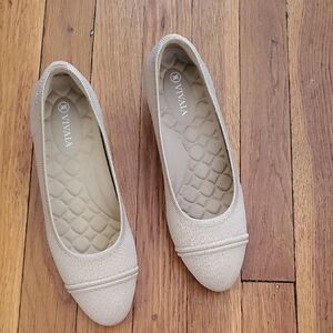 VIVAIA Women's Cream Knit Ballet Heels - Slip-On Comfort. Nude Color.